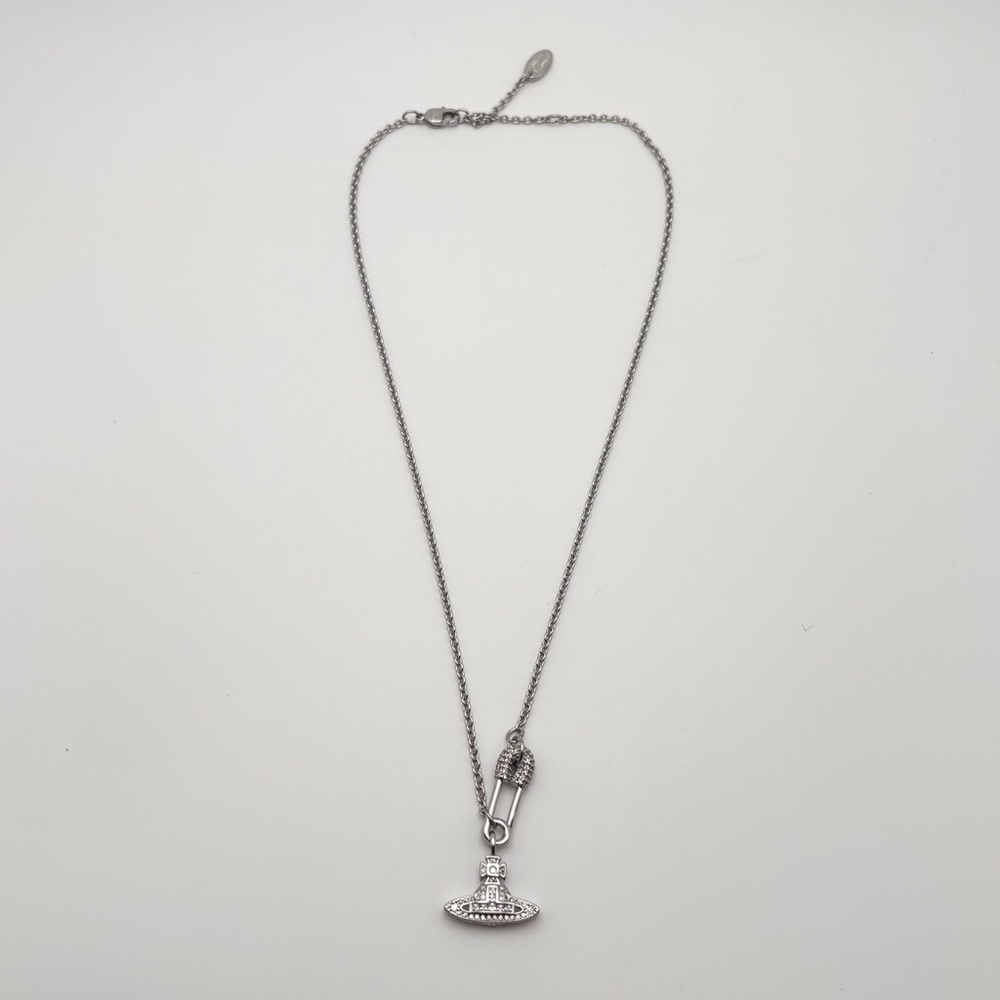Vivienne Westwood Crystal Orb Safety Pin Necklace – Silver Tone - Picture 6 of 6